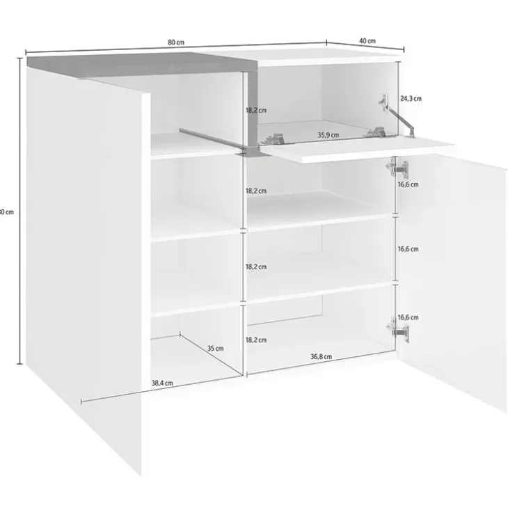 Scarpiera ingresso 80x80h cm 2 ante bianco lucido acero Lucidardo