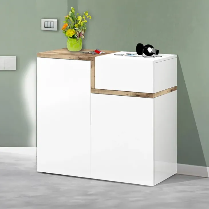 Scarpiera ingresso 80x80h cm 2 ante bianco lucido acero Lucidardo