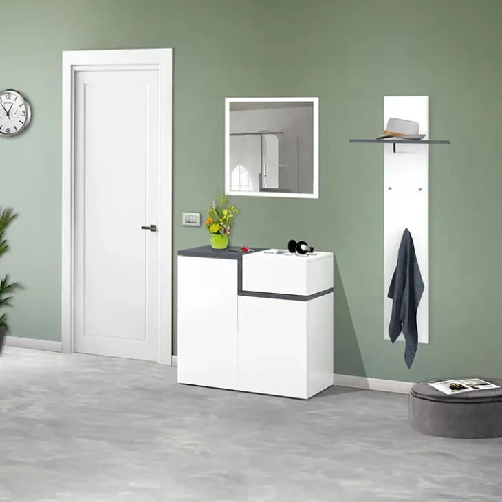 Scarpiera ingresso 80x80h cm 2 ante bianco lucido ossido Lucidardo