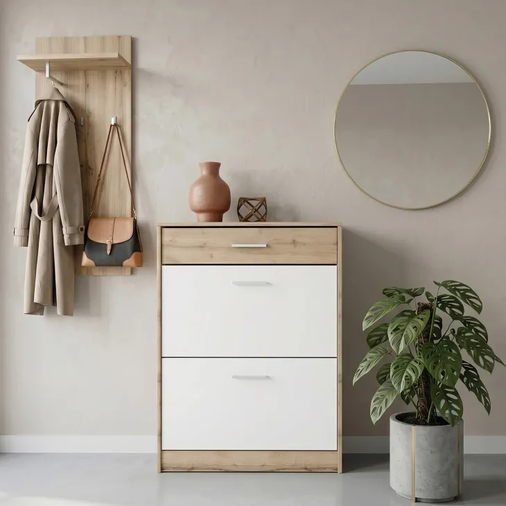 Scarpiera ingresso 80x99h cm 2 ante a ribalta 1 cassetto rovere bianco Catania