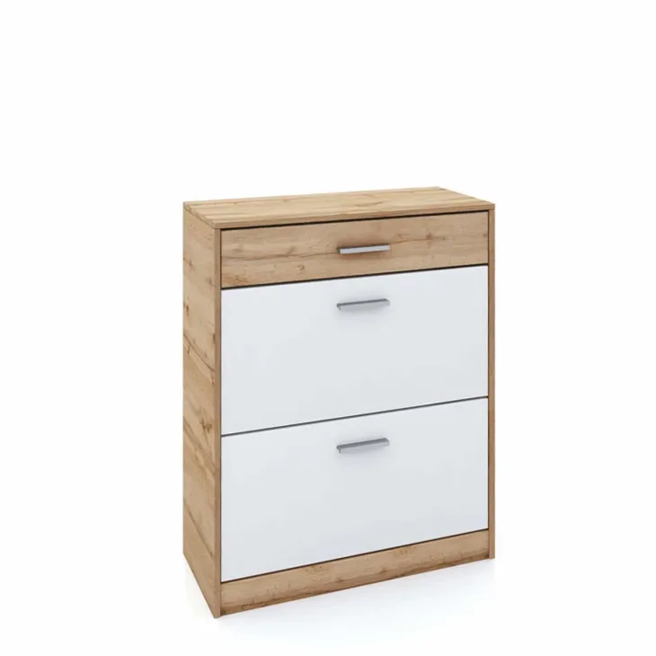 Scarpiera ingresso 80x99h cm 2 ante a ribalta 1 cassetto rovere bianco Catania