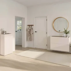 Scarpiera ingresso 103x77h cm 2 ante a ribalta beige cashmere top rovere scuro Mercor