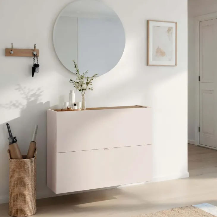 Scarpiera ingresso 103x77h cm 2 ante a ribalta beige cashmere top rovere scuro Mercor