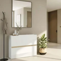 Scarpiera ingresso 103x81h cm 2 ante a ribalta bianco lucido top rovere Noren