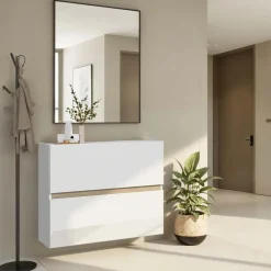 Scarpiera ingresso 103x81h cm 2 ante a ribalta bianco lucido top rovere Noren