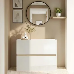 Scarpiera ingresso 103x81h cm 2 ante a ribalta bianco lucido top rovere Noren