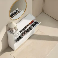 Scarpiera ingresso 103x81h cm 2 ante a ribalta bianco lucido top rovere Noren