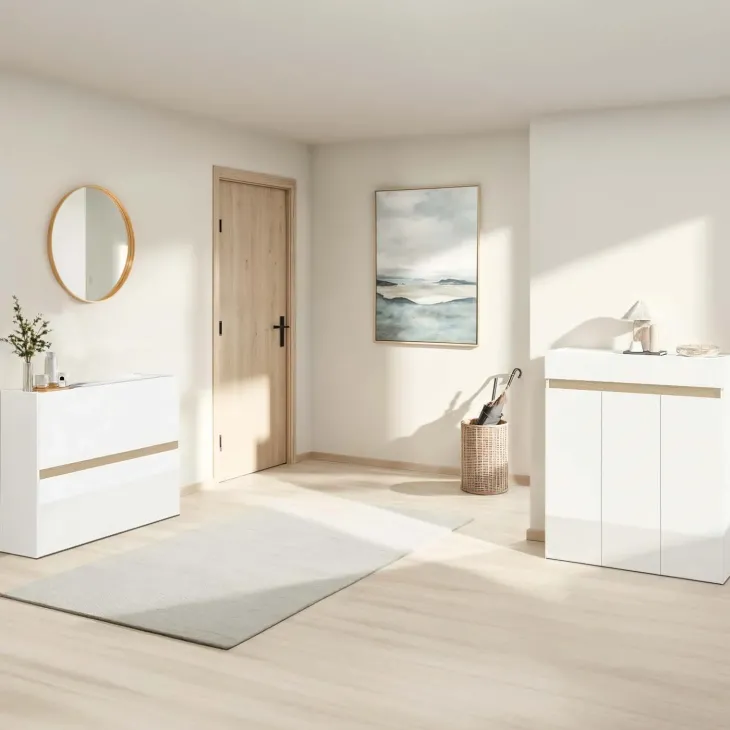 Scarpiera ingresso 103x81h cm 2 ante a ribalta bianco lucido top rovere Noren