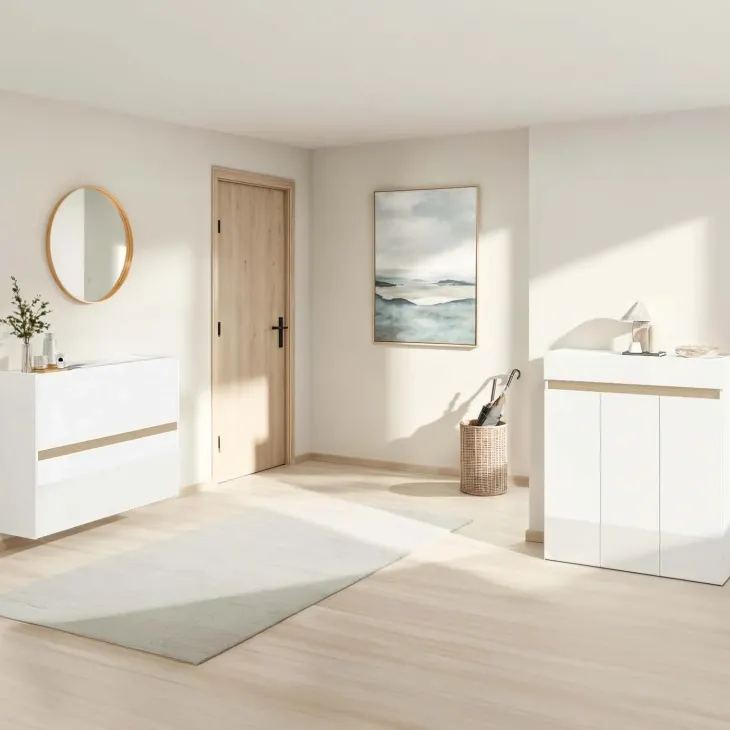 Scarpiera ingresso 103x81h cm 2 ante a ribalta bianco lucido top rovere Noren