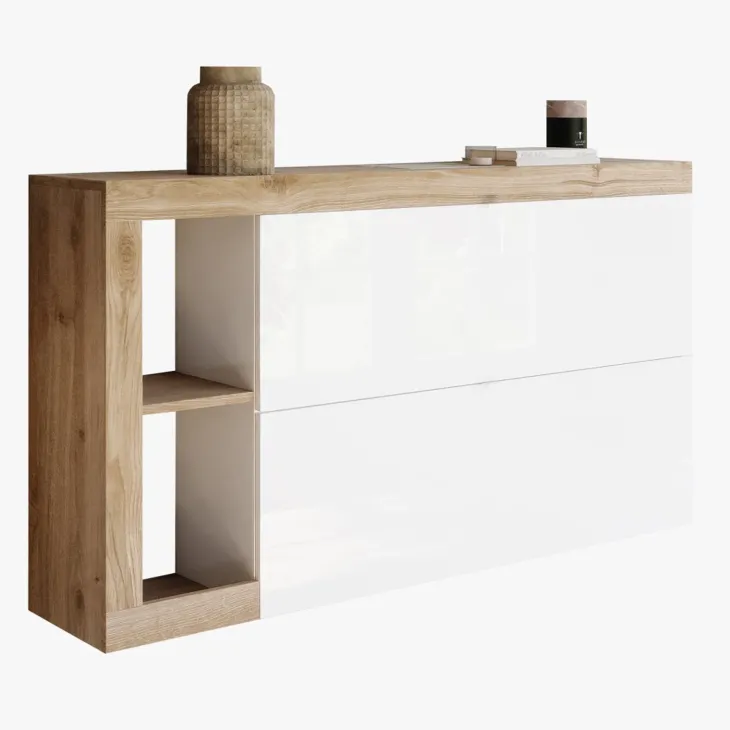 Scarpiera sospesa ingresso 133x77h cm 2 ante a ribalta bianco lucido rovere Invictus