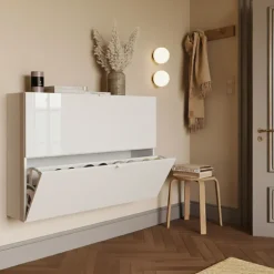 Scarpiera sospesa ingresso 110x75h cm 2 ante a ribalta bianco lucido Roks