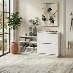 Scarpiera 147x82h cm 2 ante a ribalta 3 ripiani multiuso bianco Footlose