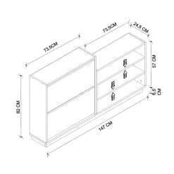 Scarpiera 147x82h cm 2 ante a ribalta 3 ripiani multiuso bianco Footlose