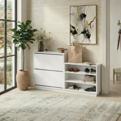 Scarpiera 147x82h cm 2 ante a ribalta 3 ripiani multiuso bianco Footlose