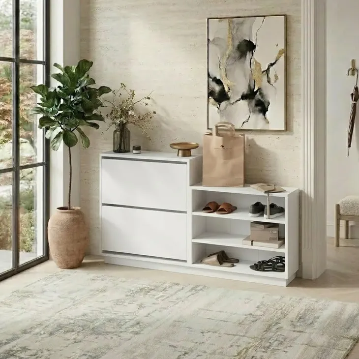 Scarpiera 147x82h cm 2 ante a ribalta 3 ripiani multiuso bianco Footlose