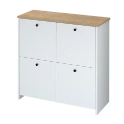 Scarpiera 90x90h cm 4 ante 4 ripiani multiuso bianco con top rovere Jamaica