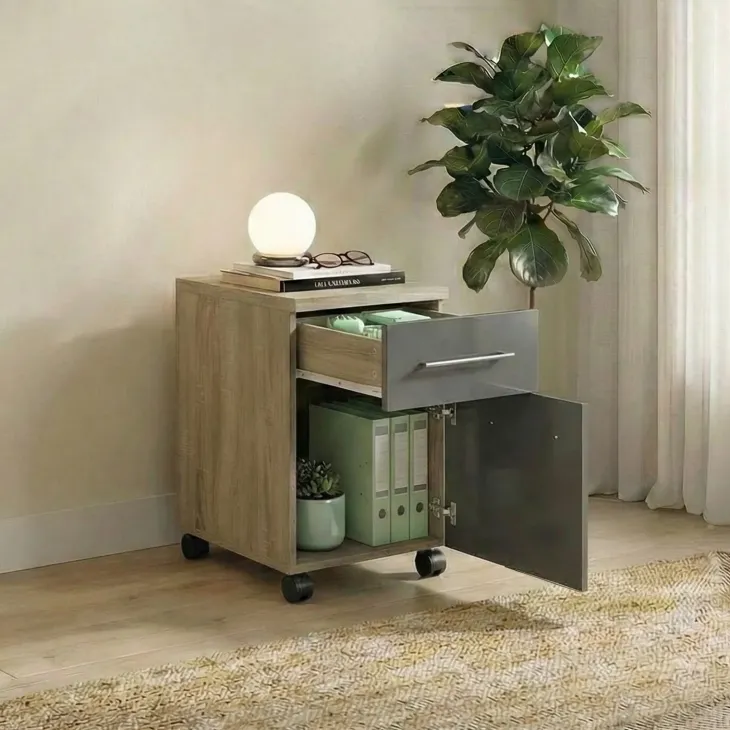 Scrivania angolare ufficio 198x198cm con 2 cassettiere rovere antracite Time 12