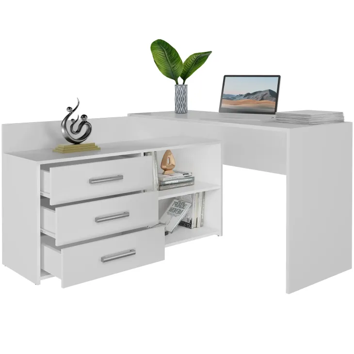 Scrivania angolare ufficio 120x120cm con cassettiera bianco Genius
