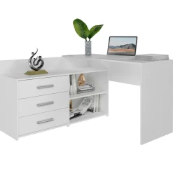 Scrivania angolare ufficio 120x120cm con cassettiera bianco Genius
