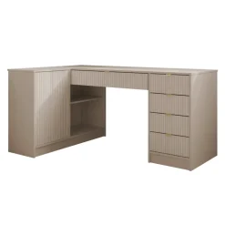 Scrivania angolare ufficio 158x98cm 1 anta 5 cassetti cannettato beige Athena