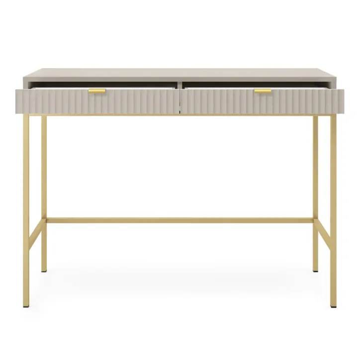 Scrivania consolle ingresso 104x77cm 2 cassetti moderna beige oro Alisa