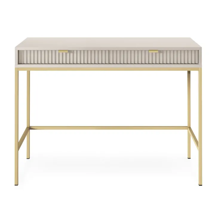Scrivania consolle ingresso 104x77cm 2 cassetti moderna beige oro Alisa