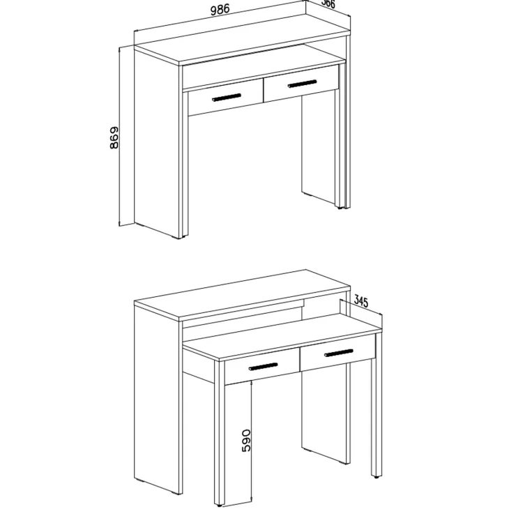 Scrivania consolle 99x71cm scrittoio estraibile bianco opaco Maybelle