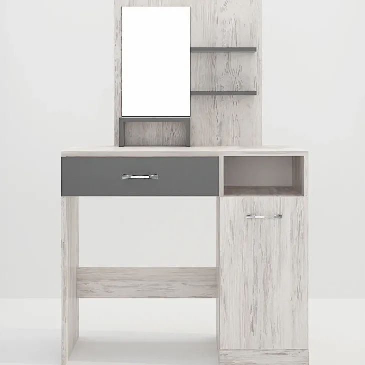 Scrivania moderna con specchio 90x38cm bianco frassinato grigio Cesare