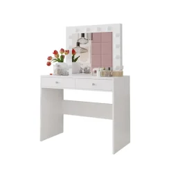 Scrivania postazione trucco 100x145cm con specchio bianco Dijon