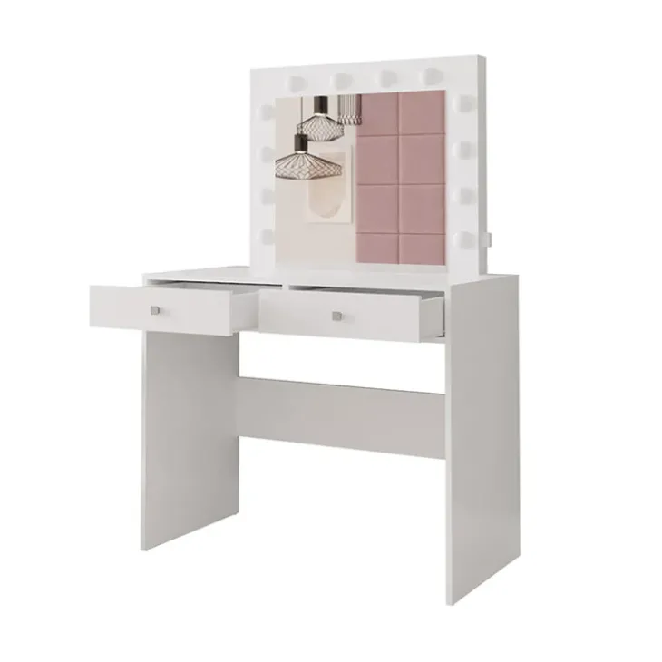 Scrivania postazione trucco 100x145cm con specchio bianco Dijon