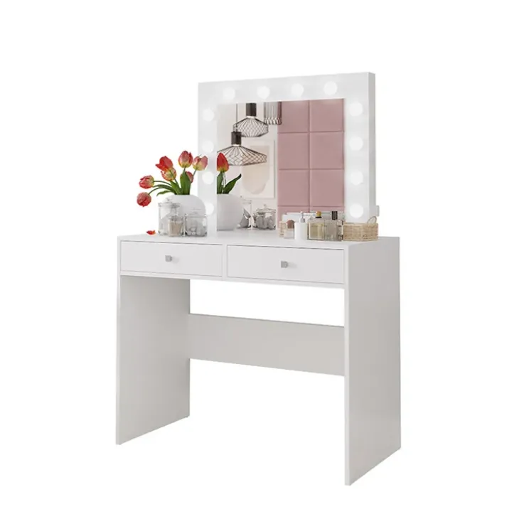 Scrivania postazione trucco 100x145cm con specchio bianco Dijon
