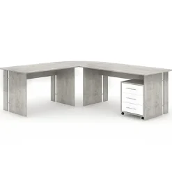 Scrivania ufficio angolare 228x198cm con cassettiera bianco cemento Woody