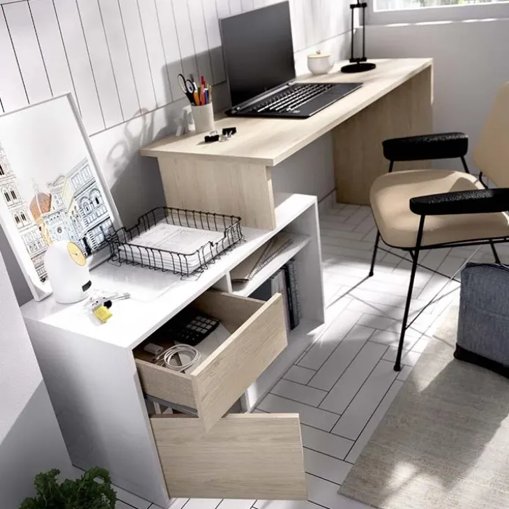 Scrivania ufficio salvaspazio 230x51cm rovere bianco Teddy