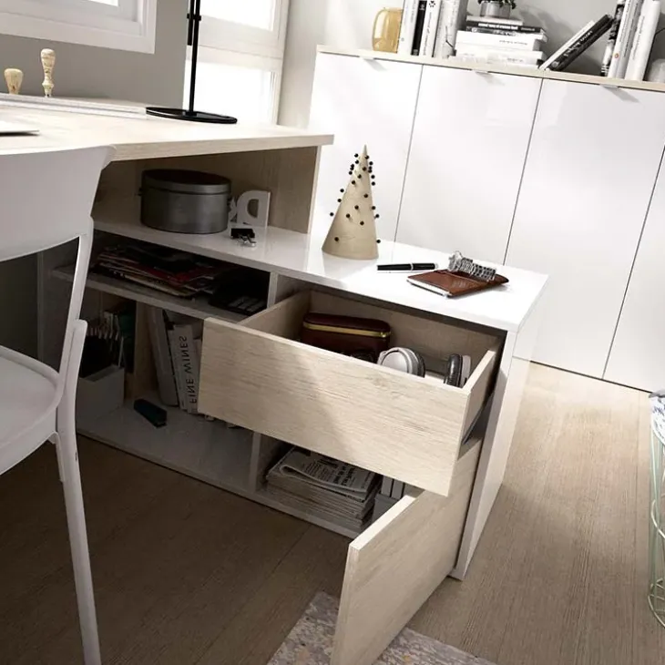 Scrivania ufficio salvaspazio 230x51cm rovere bianco Teddy