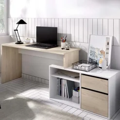 Scrivania ufficio salvaspazio 230x51cm rovere bianco Teddy