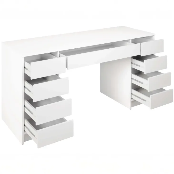Scrivania ufficio 154x55cm 9 cassetti bianco opaco Blackpool