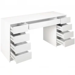 Scrivania ufficio 154x55cm 9 cassetti bianco lucido Blackpool