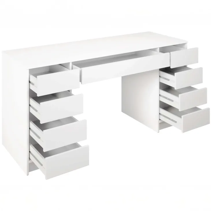 Scrivania ufficio 154x55cm 9 cassetti bianco lucido Blackpool