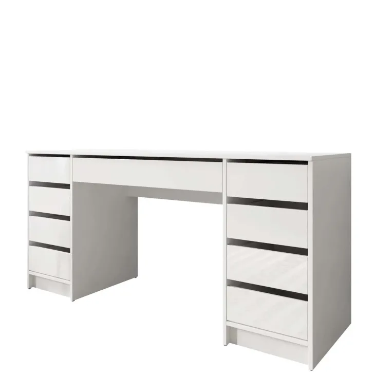 Scrivania ufficio 154x55cm 9 cassetti bianco lucido Blackpool