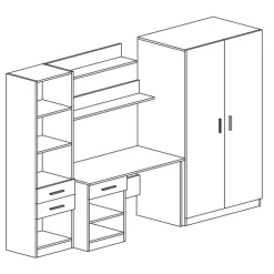 Scrivania ufficio 220x180h cm con armadio e libreria rovere grigio antracite Alexia Gihome®