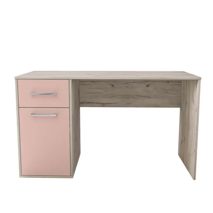 Scrivania 130x60 cm 1 anta 1 cassetto bianco frassinato rosa Bra