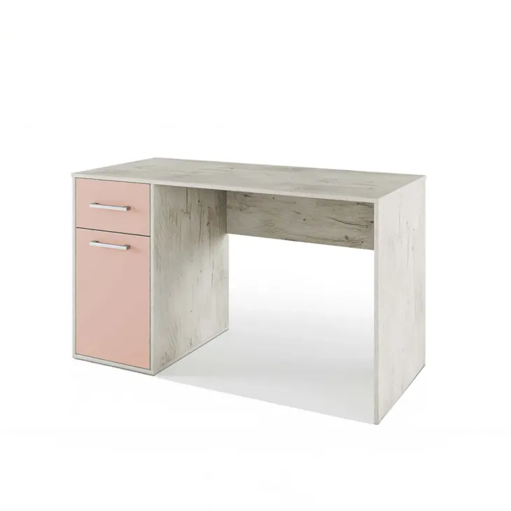 Scrivania 130x60 cm 1 anta 1 cassetto bianco frassinato rosa Bra
