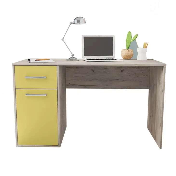 Scrivania 130x60 cm 1 anta 1 cassetto bianco frassinato giallo Bra
