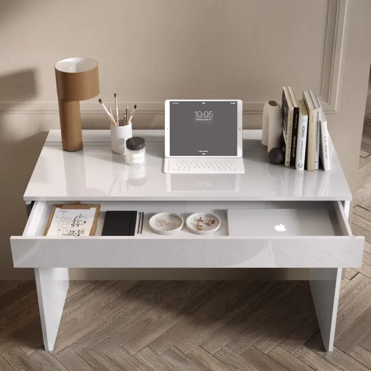 Scrivania 110x50cm 1 cassetto bianco lucido Jobby