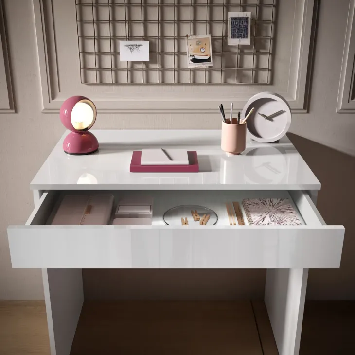 Scrivania 78x50cm 1 cassetto bianco lucido Jobby