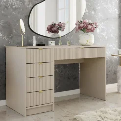 Scrivania 120x55cm con 5 cassetti cannettata beige Athena