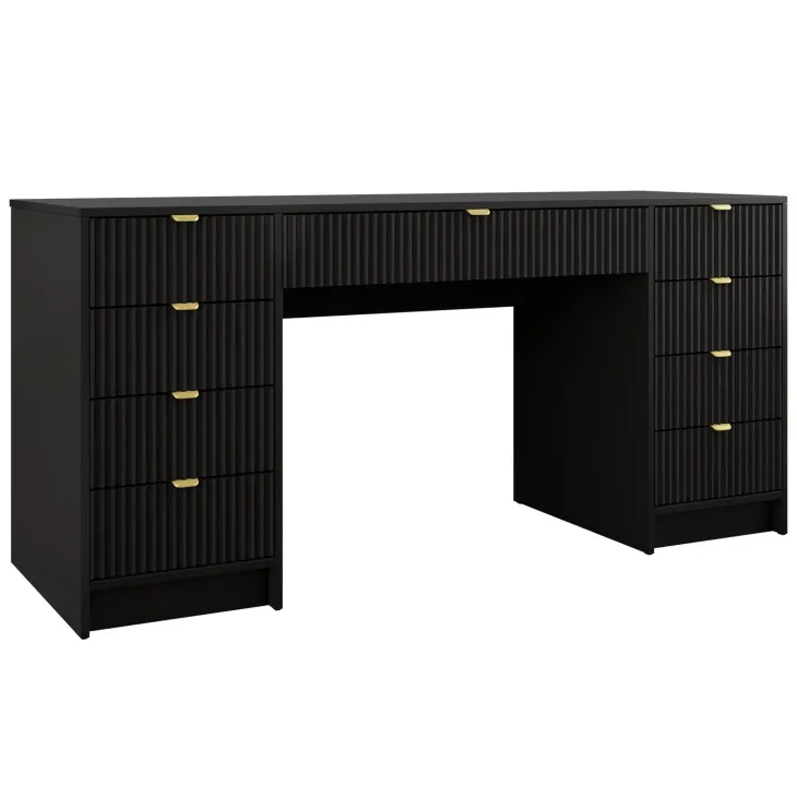 Scrivania 154x55cm con 9 cassetti cannettata nero Athena