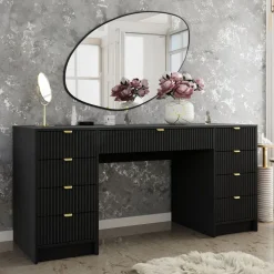 Scrivania 154x55cm con 9 cassetti cannettata nero Athena
