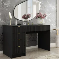 Scrivania 120x55cm con 5 cassetti cannettata nero Athena