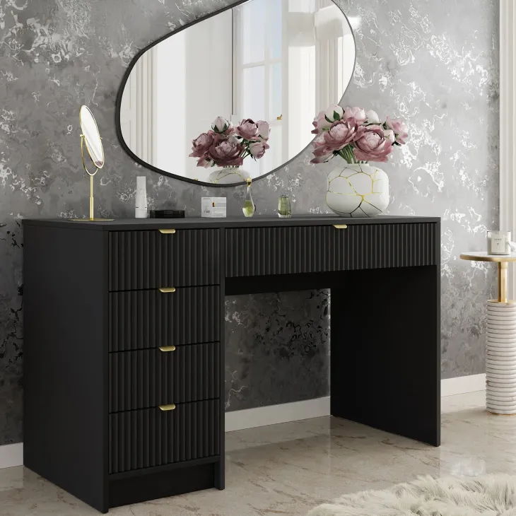 Scrivania 120x55cm con 5 cassetti cannettata nero Athena